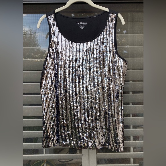 Chico's Tops - By Chicos Black Silver Ombré Sequin Front Tank Top Size 2